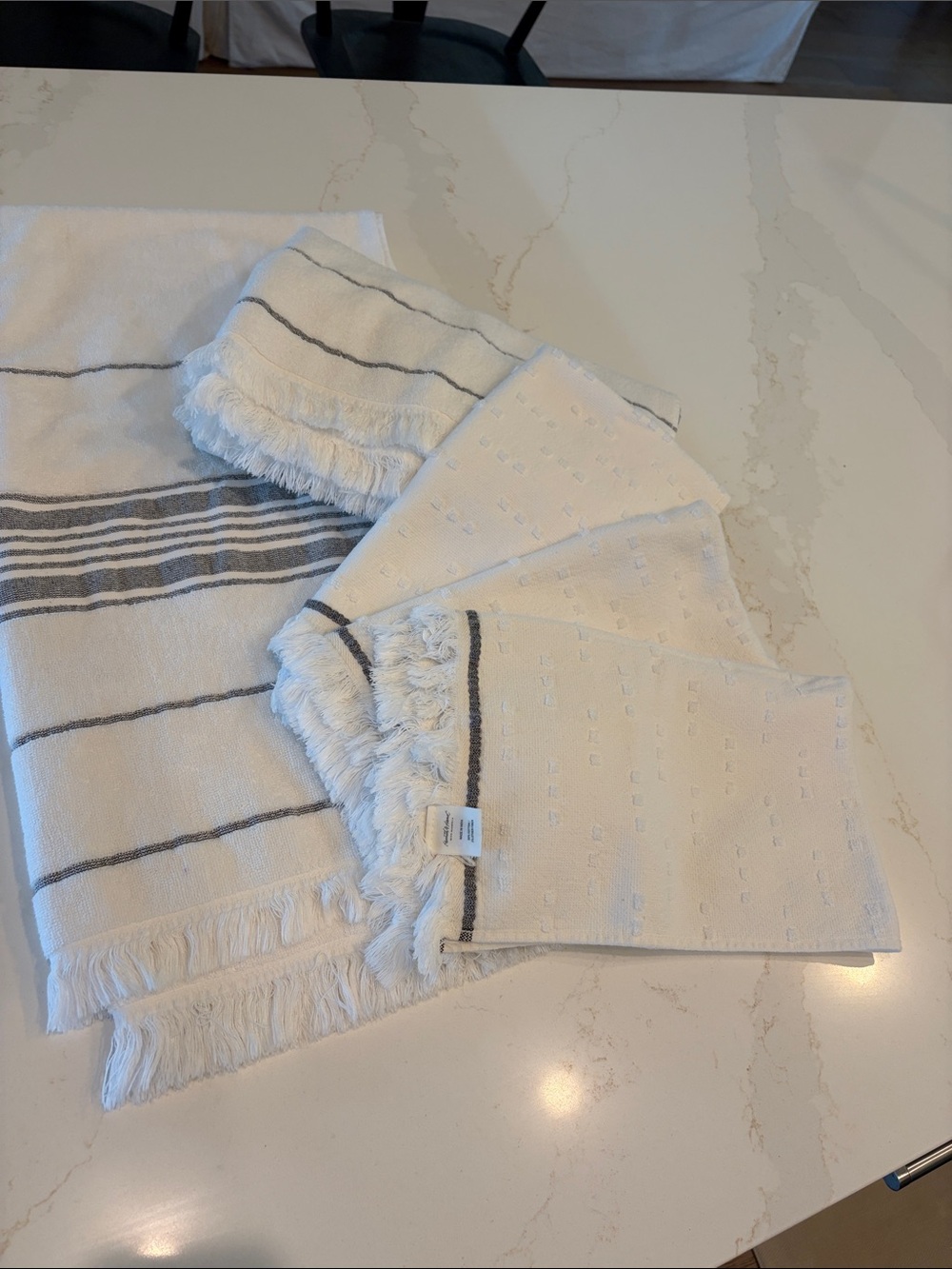 Hearth & Hand Creme and dark Gray Cotton Bath and hand Towels., like new - Picture 4 of 12